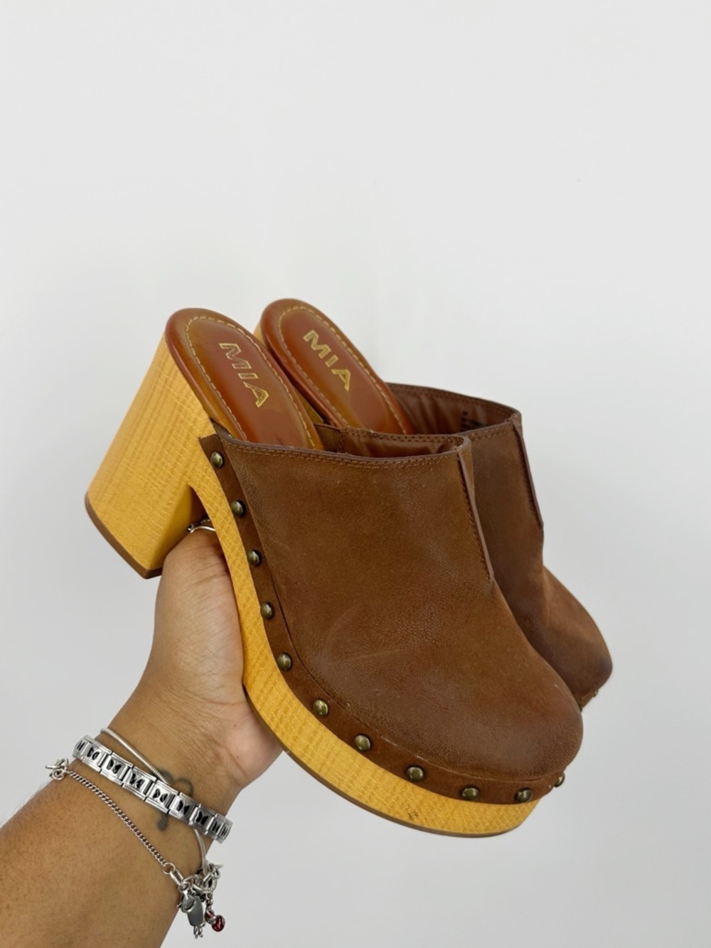 Mia Platform Wooden Brown Clogs Size 8 Boho Y2K Style Disco Fairycore